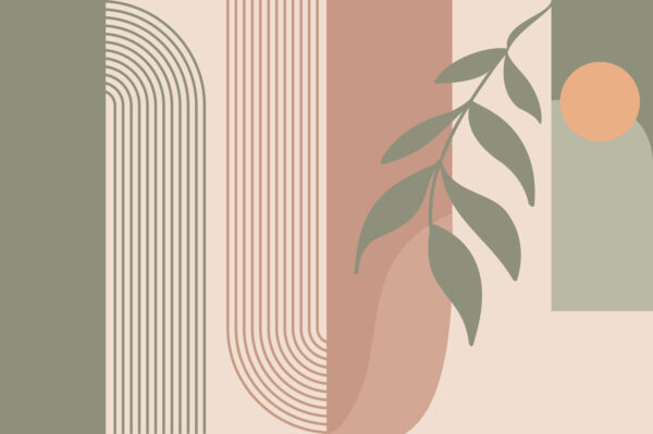 Groene en roze lijnen en een blad Groene en roze lijnen en een blad