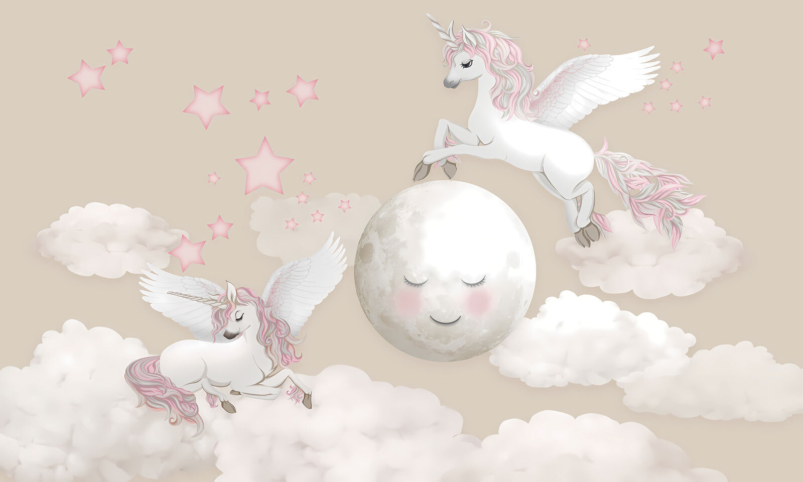 Group of unicorns flying on the moon Group of unicorns flying on the moon