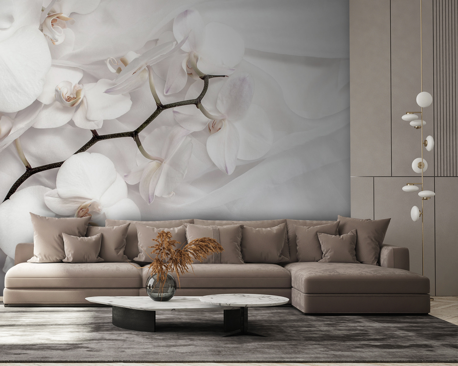 u94056pig58m - Witte orchideeën op een witte stof - tegory