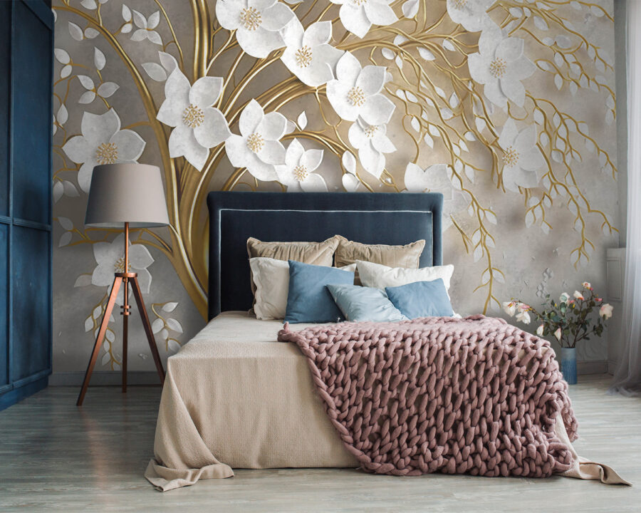 Boom met witte bloemen en bladeren