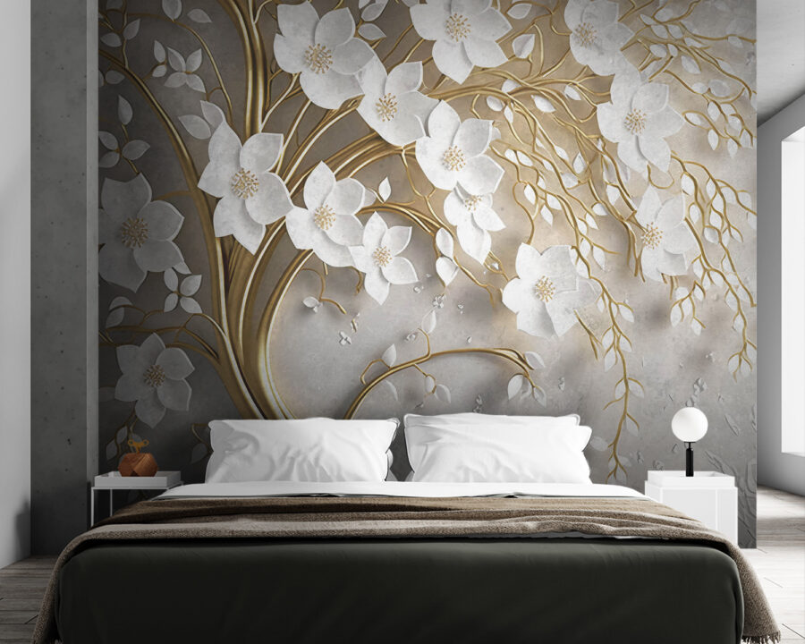 Boom met witte bloemen en bladeren