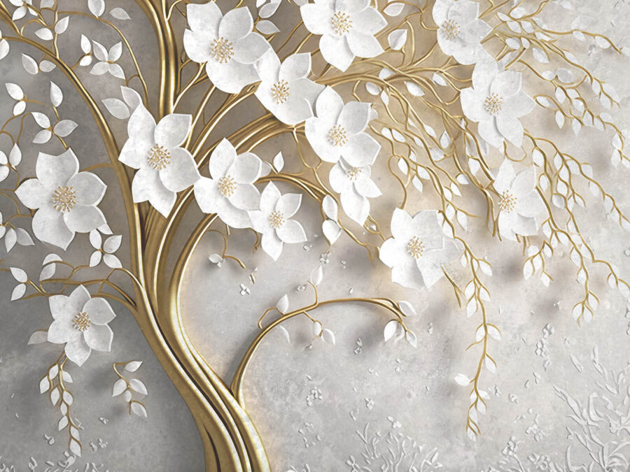 Boom met witte bloemen en bladeren