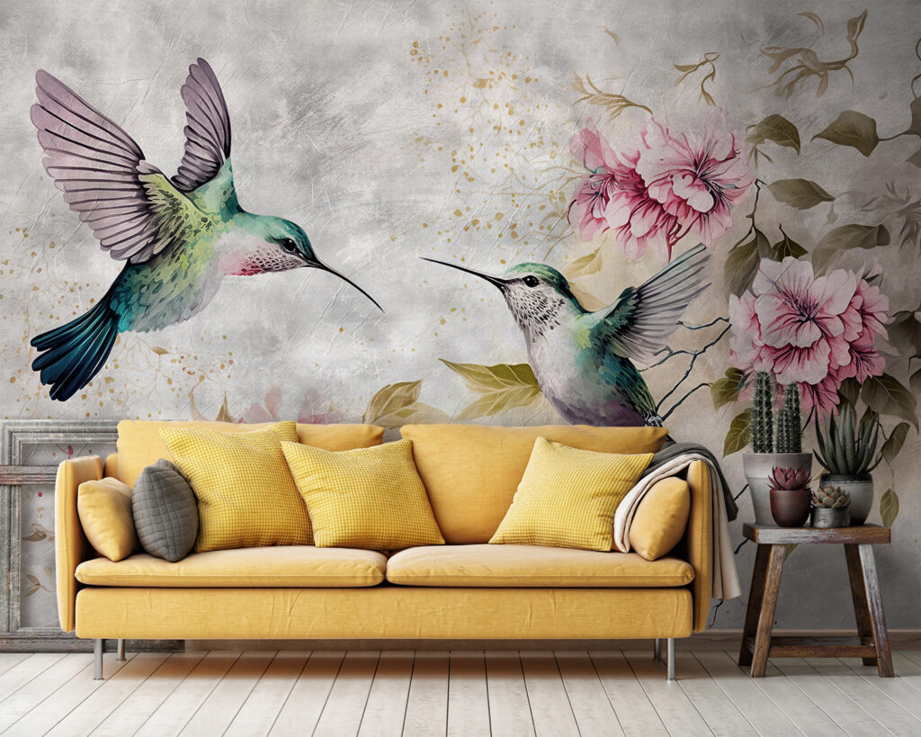 Painting of birds and flowers