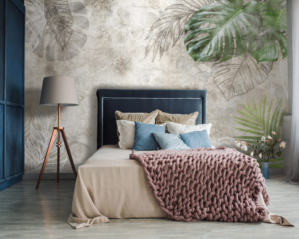 Elegant leaves on textured background