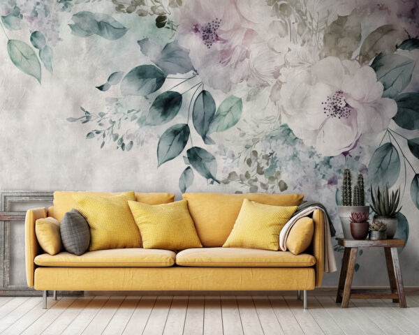 Schilderij van bloemen en bladeren Schilderij van bloemen en bladeren