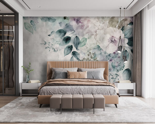 Schilderij van bloemen en bladeren Schilderij van bloemen en bladeren