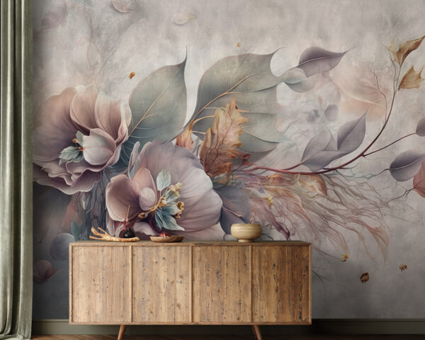 Schilderij van bloemen en bladeren Schilderij van bloemen en bladeren