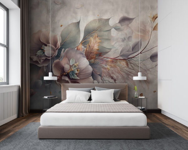 Schilderij van bloemen en bladeren Schilderij van bloemen en bladeren