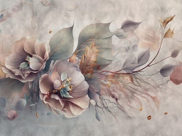 Schilderij van bloemen en bladeren Schilderij van bloemen en bladeren