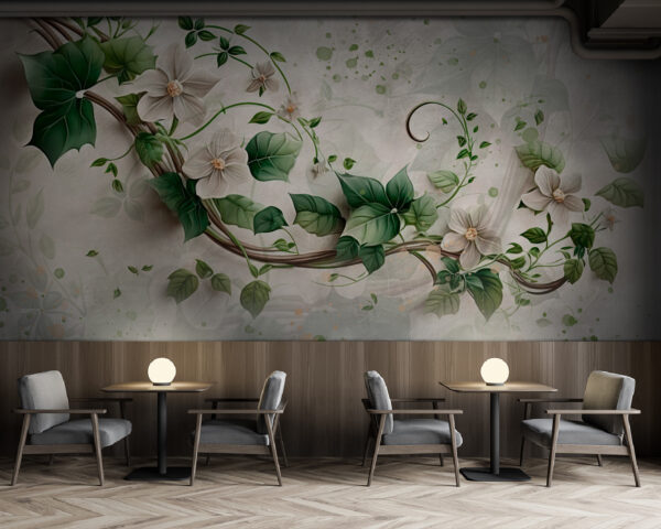 Schilderij van bloemen en bladeren Schilderij van bloemen en bladeren