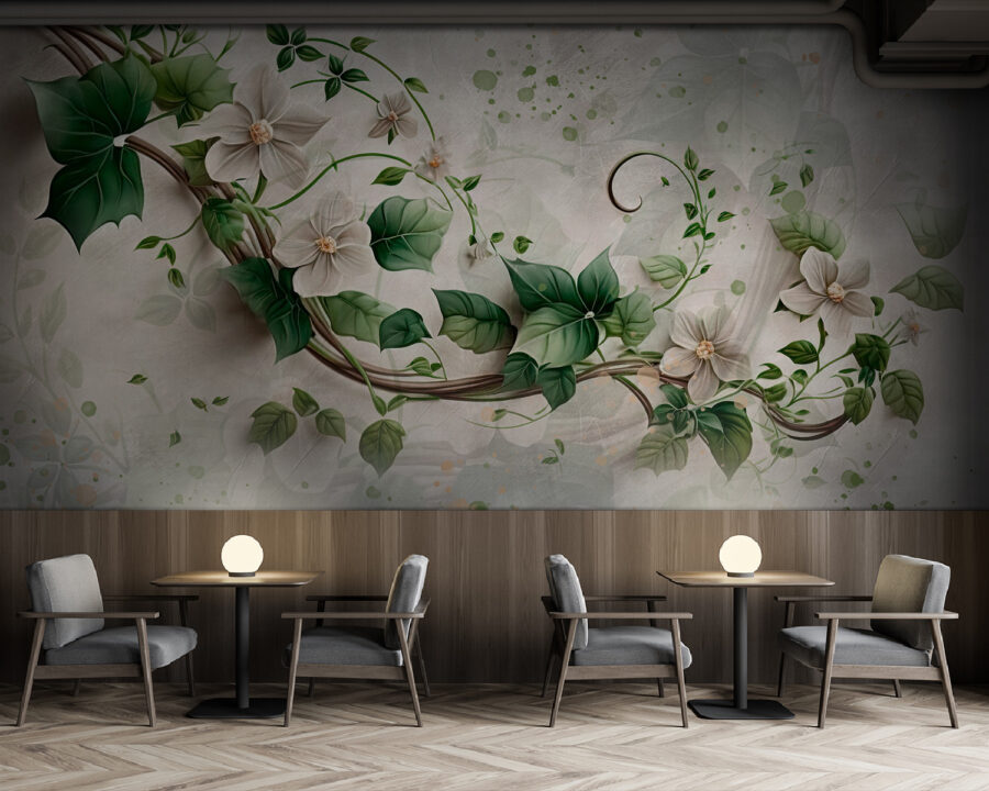 Schilderij van bloemen en bladeren