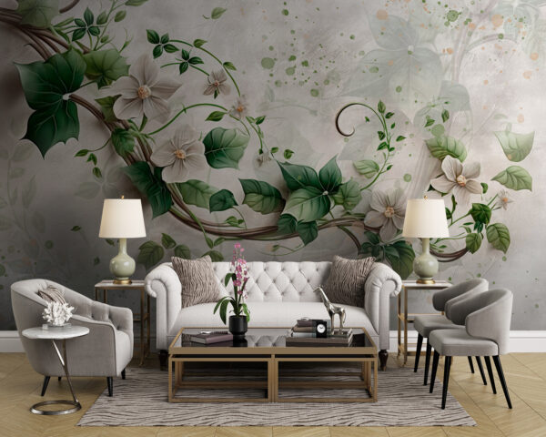 Schilderij van bloemen en bladeren Schilderij van bloemen en bladeren