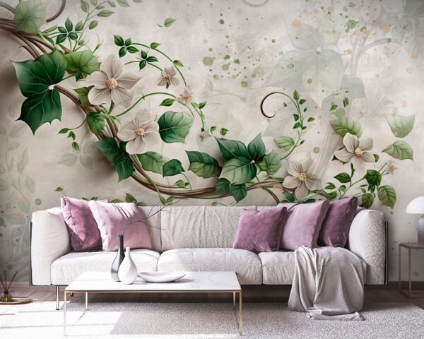 Schilderij van bloemen en bladeren Schilderij van bloemen en bladeren