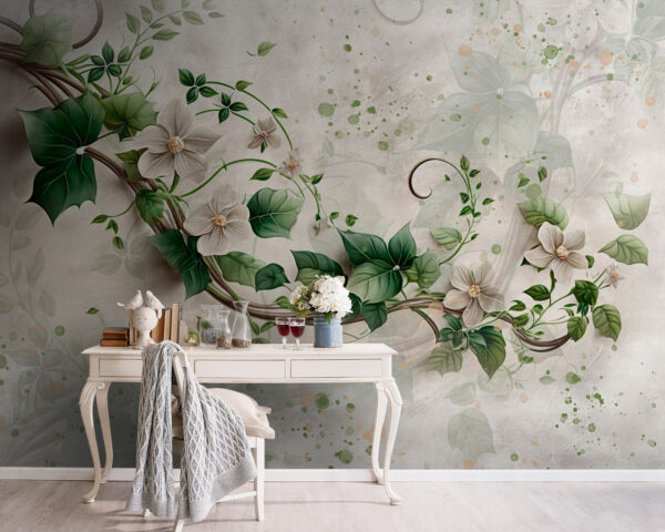 Schilderij van bloemen en bladeren Schilderij van bloemen en bladeren