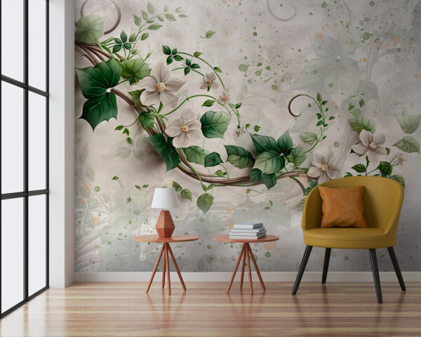 Schilderij van bloemen en bladeren Schilderij van bloemen en bladeren