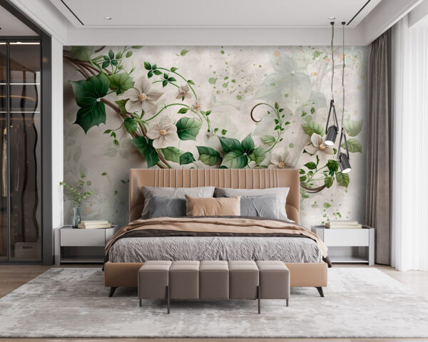 Schilderij van bloemen en bladeren Schilderij van bloemen en bladeren