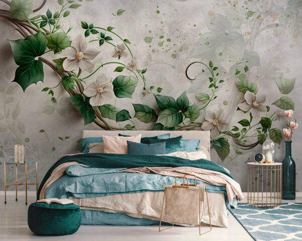 Schilderij van bloemen en bladeren Schilderij van bloemen en bladeren