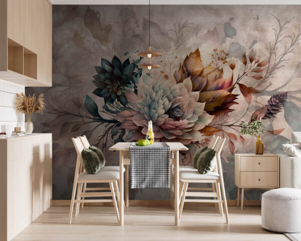 Schilderij van bloemen en bladeren Schilderij van bloemen en bladeren