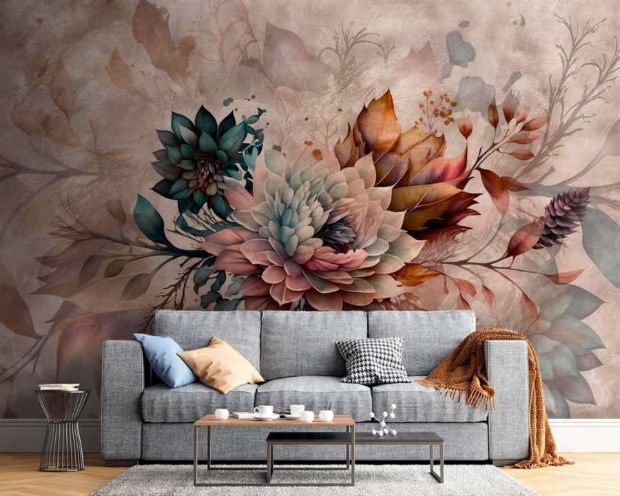 Schilderij van bloemen en bladeren