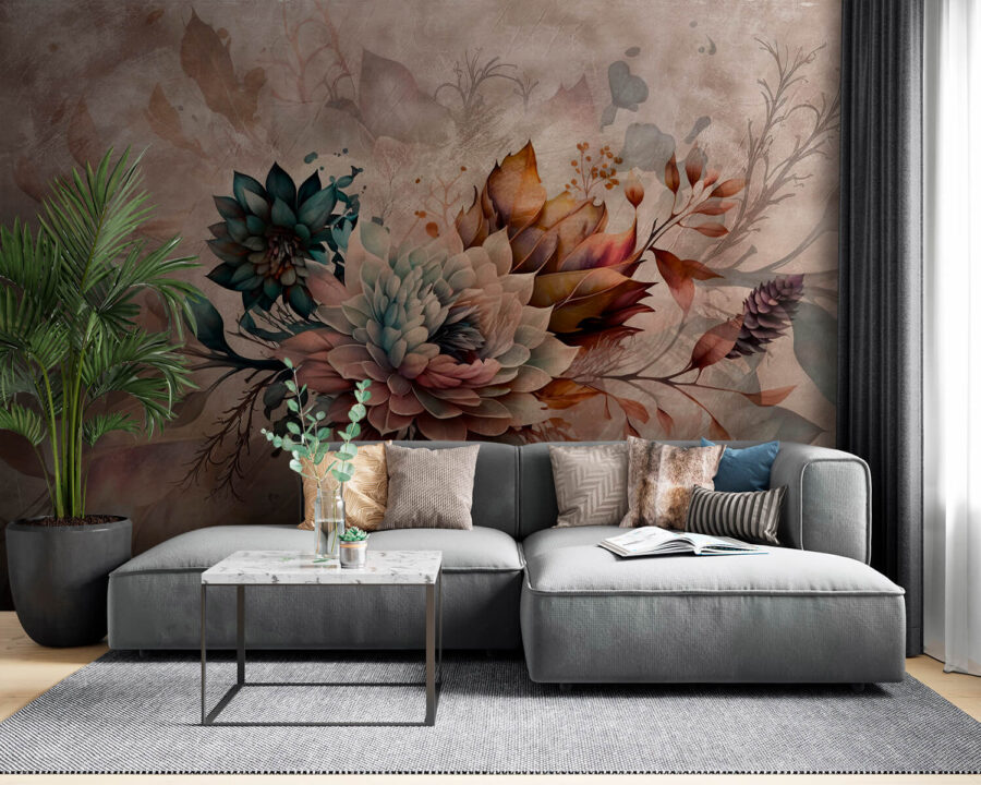 Schilderij van bloemen en bladeren