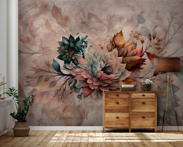 Schilderij van bloemen en bladeren Schilderij van bloemen en bladeren