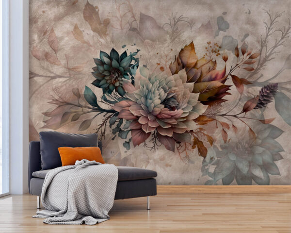 Schilderij van bloemen en bladeren Schilderij van bloemen en bladeren