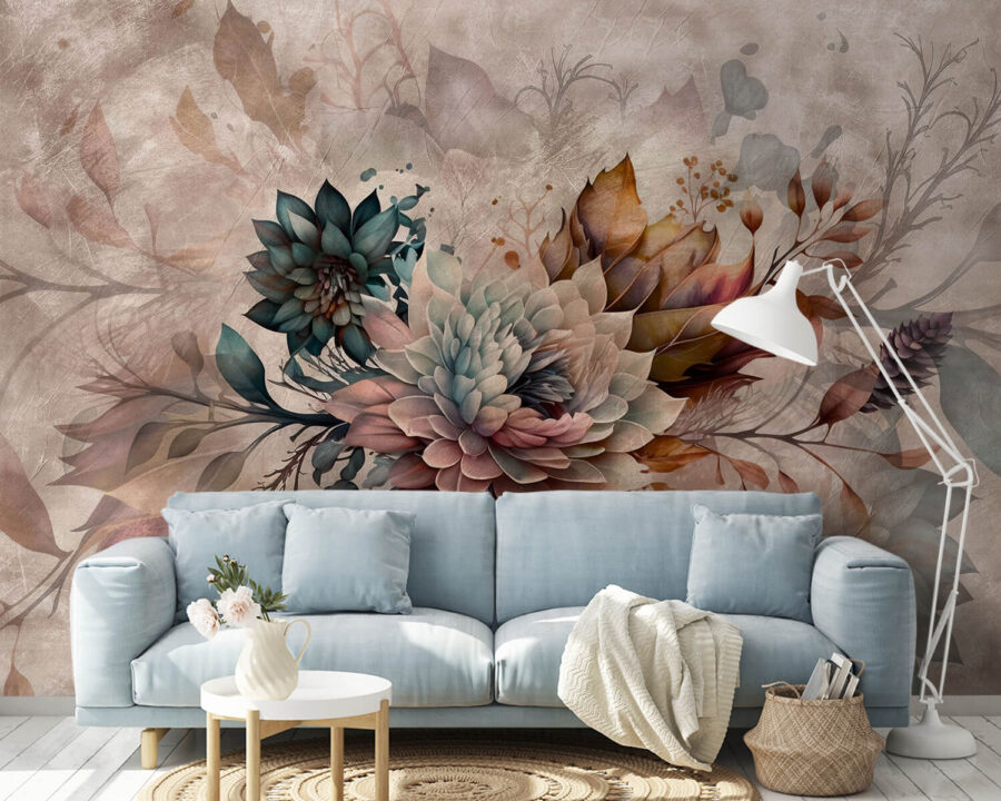 Schilderij van bloemen en bladeren