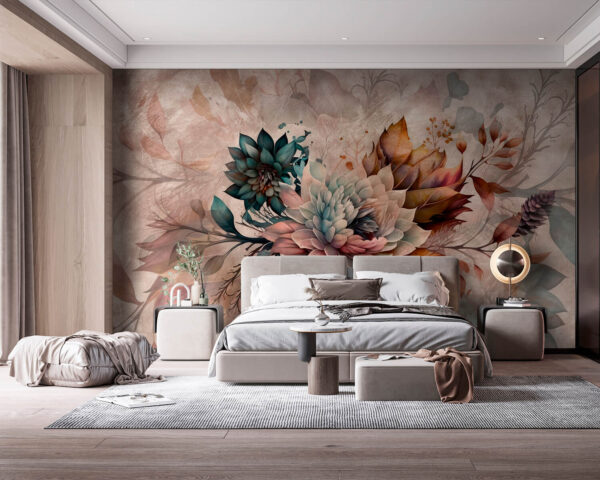 Schilderij van bloemen en bladeren Schilderij van bloemen en bladeren