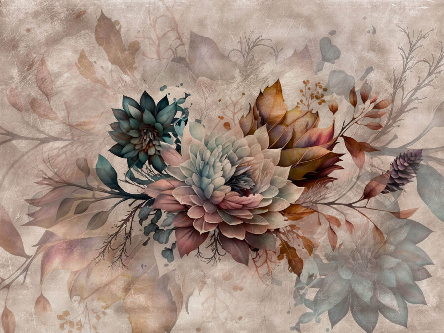 Schilderij van bloemen en bladeren