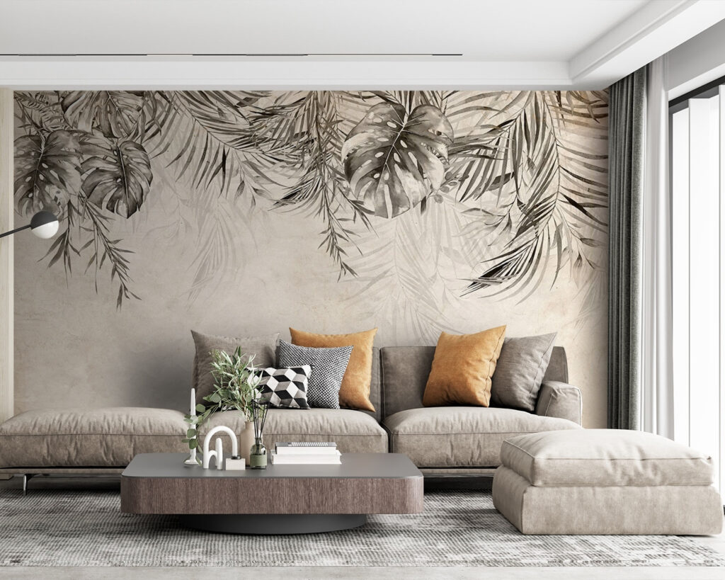 Tropical leaves on a textured background Tropical leaves on a textured background