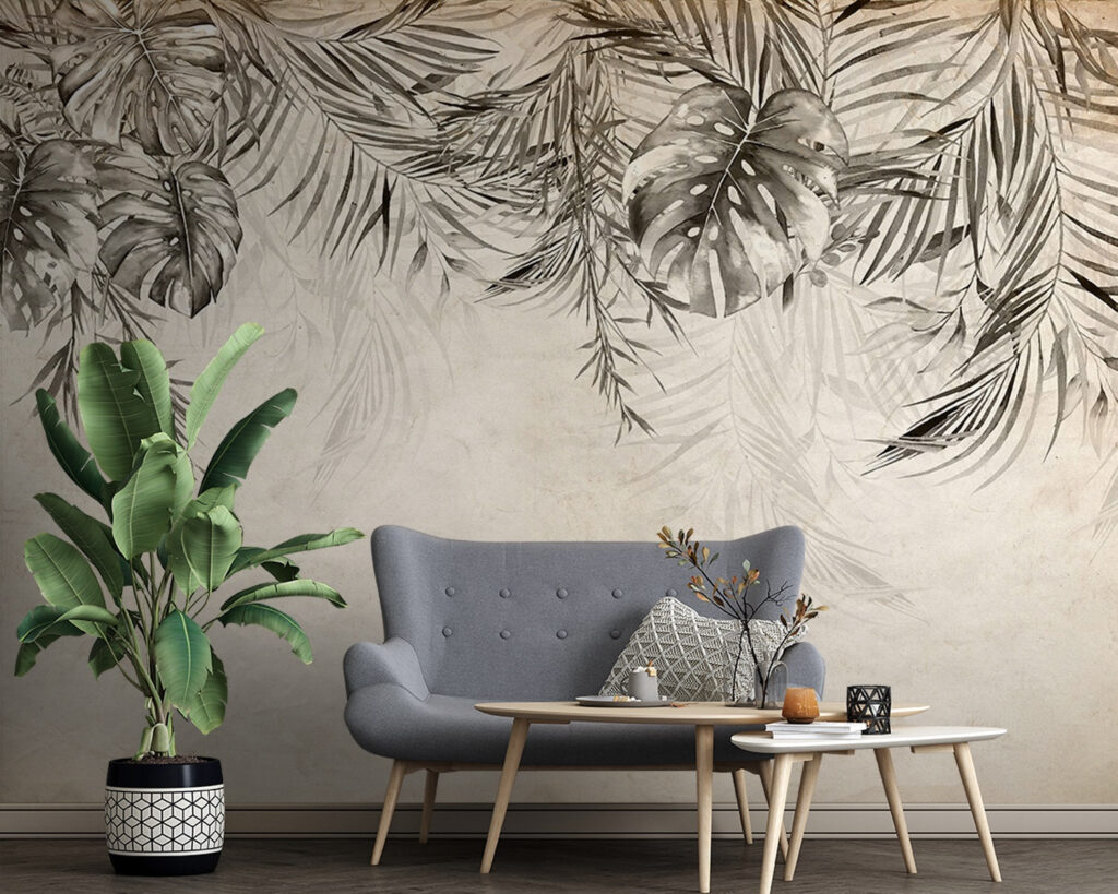 Tropical leaves on a textured background Tropical leaves on a textured background