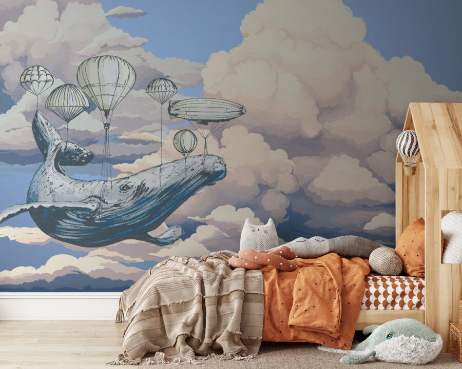 Walvis met heteluchtballonnen
