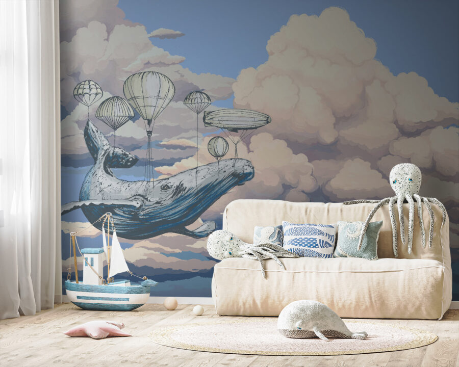 Walvis met heteluchtballonnen