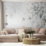 Fotobehang Vliegende vogels in de mist