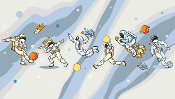 Groep astronauten in de ruimte Groep astronauten in de ruimte