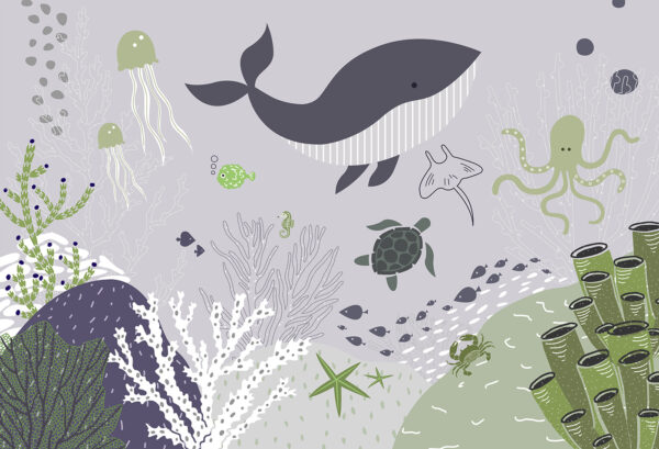 Een zeeleven met een walvis en schildpadden Een zeeleven met een walvis en schildpadden