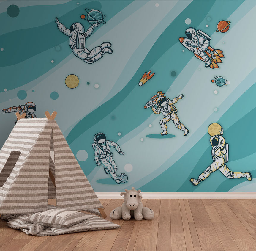 Groep astronauten in de ruimte