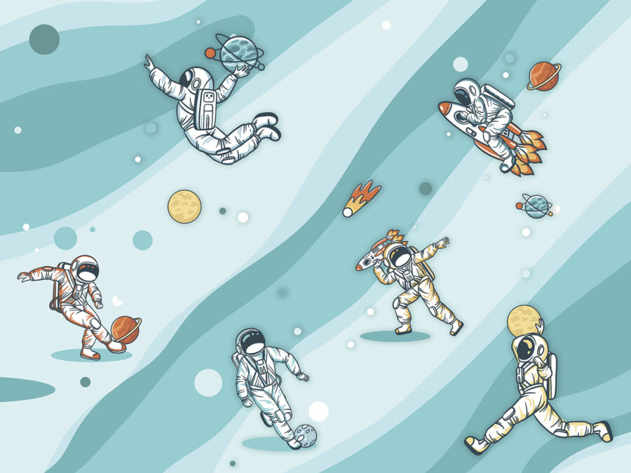 Groep astronauten in de ruimte