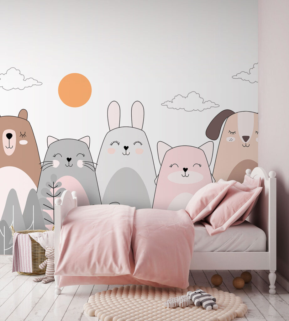 Group of animals in a row Group of animals in a row