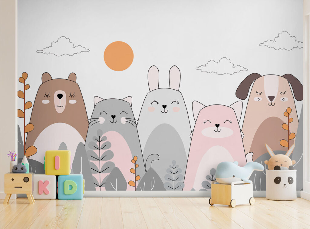 Group of animals in a row Group of animals in a row