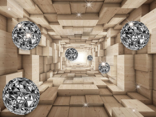Kamer met hout en zilveren ballen Kamer met hout en zilveren ballen