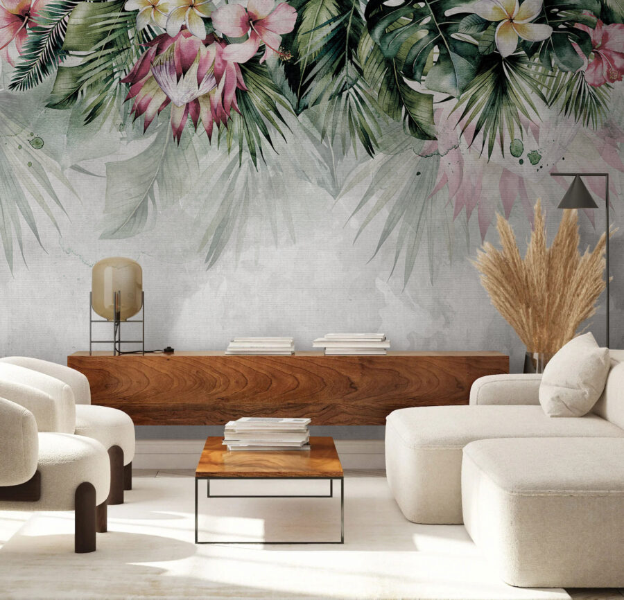 Schilderij van bloemen en bladeren Schilderij van bloemen en bladeren