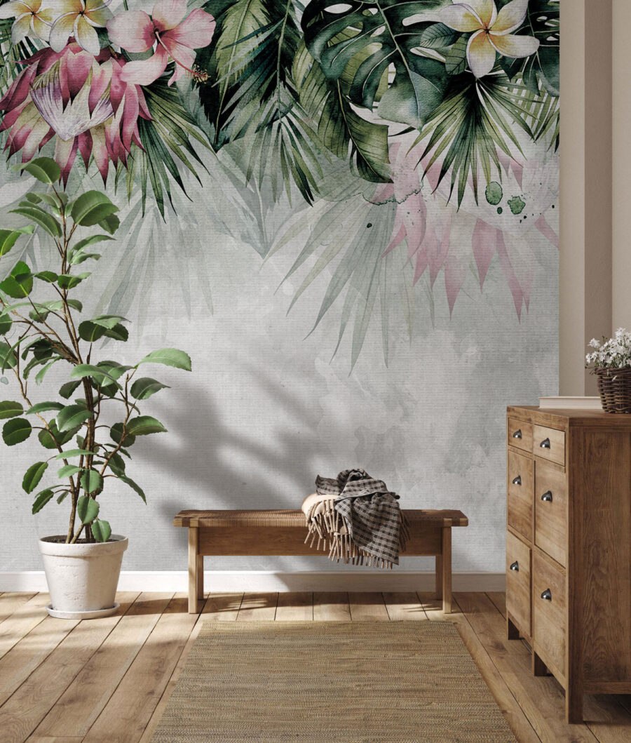 Schilderij van bloemen en bladeren Schilderij van bloemen en bladeren