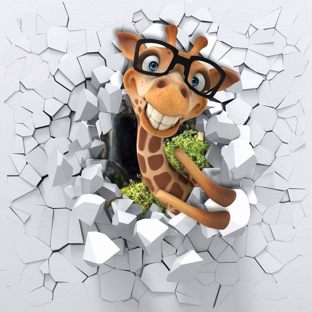 Giraffe stripfiguur in bril Giraffe stripfiguur in bril