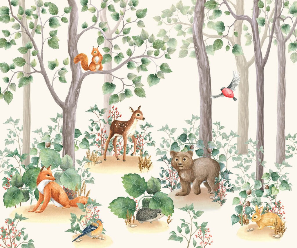 Behang met dieren in het bos Behang met dieren in het bos