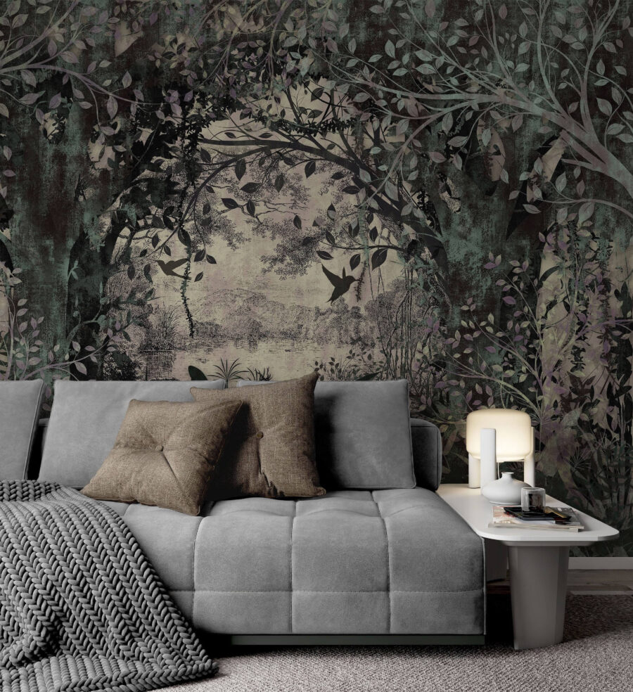 Fotobehang Schilderen van bomen en planten