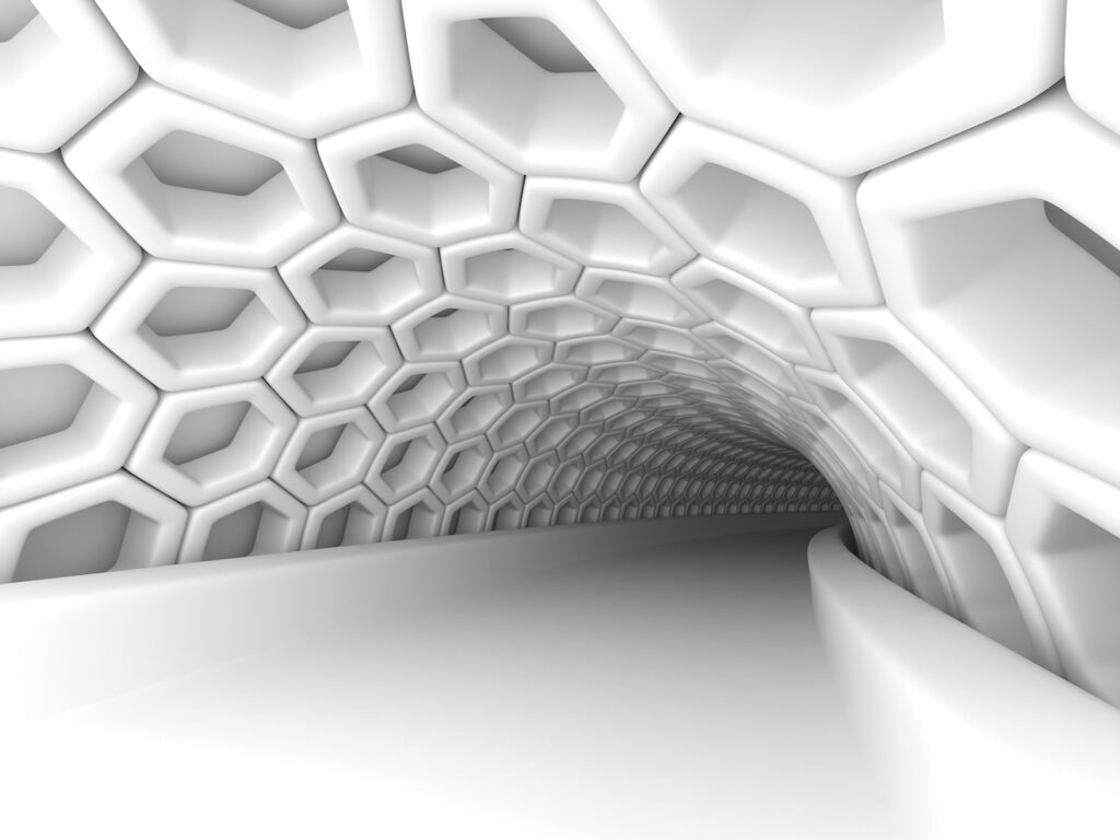 Witte tunnel met zeshoeken Witte tunnel met zeshoeken