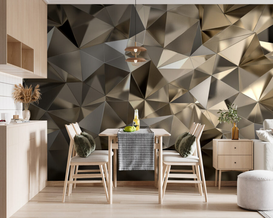 Geweven geometrisch patroon in neutrale tinten.