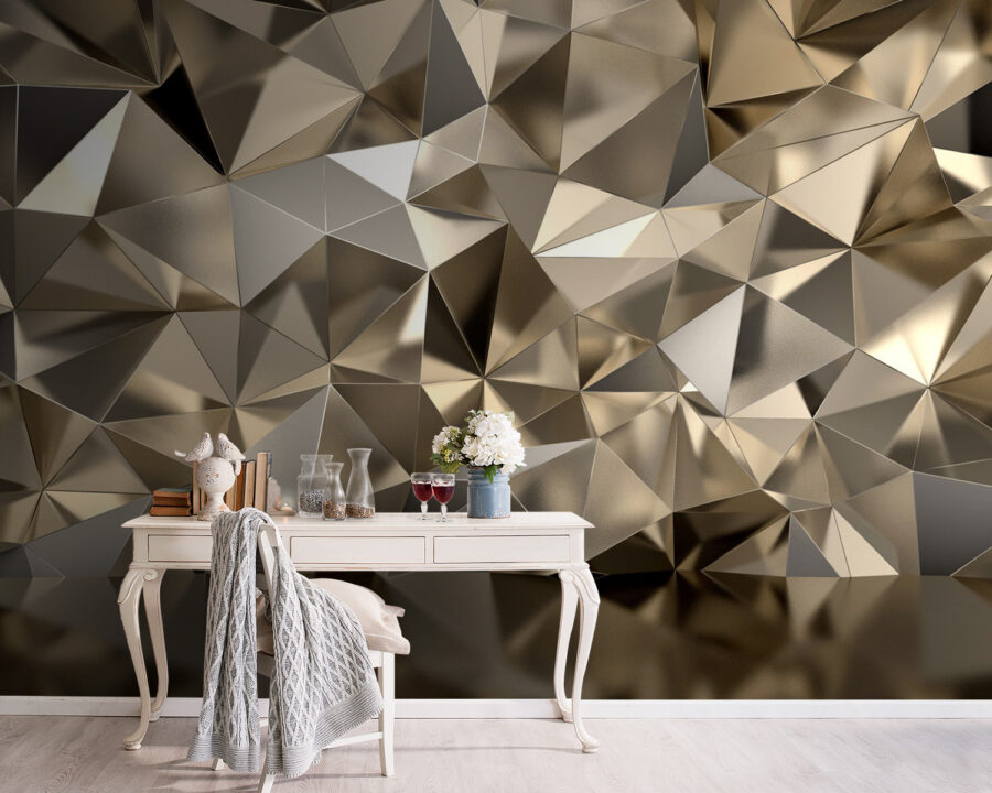 Geweven geometrisch patroon in neutrale tinten.