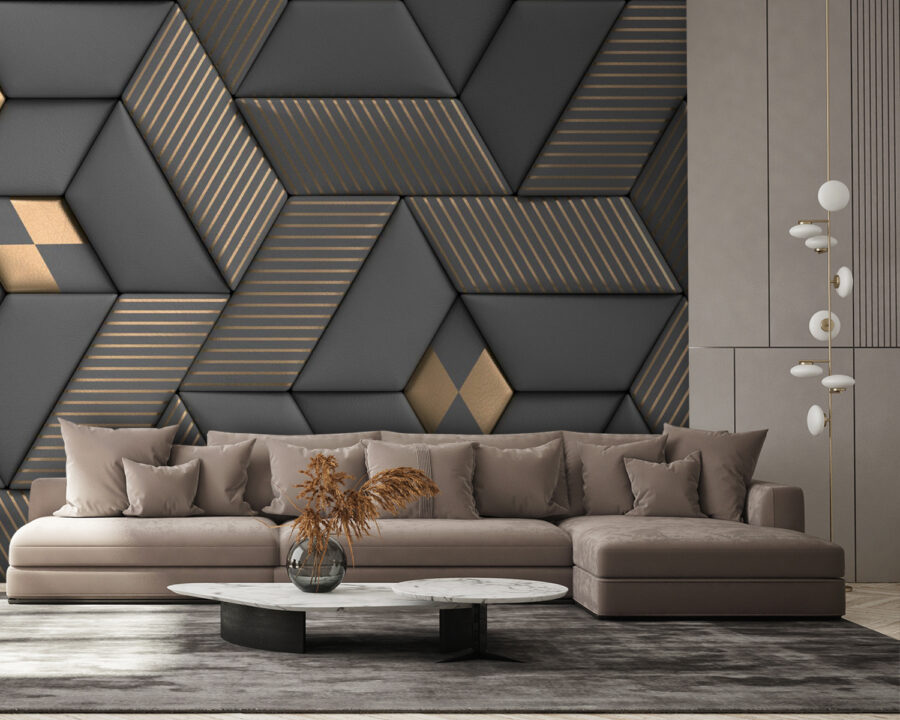 Geometrische elegantie in grijstinten en messing